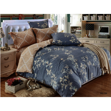 Комплект постельного белья Cleo Бежево-серый с растительным орнаментом сатин, евро макси