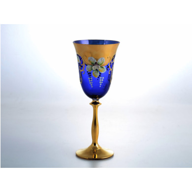 Набор бокалов для вина "Анжела Лепка синяя Золотая ножка" 250 мл 6 шт