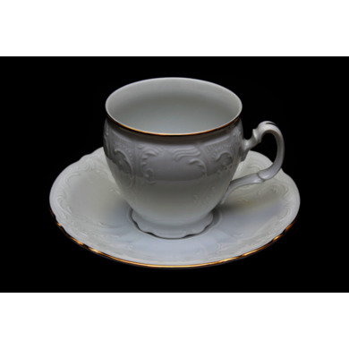 Набор для чая "Бернадот Белый узор" (чашка 240 мл + блюдце) на 6 предметов 12 персон (высокие на ножке)