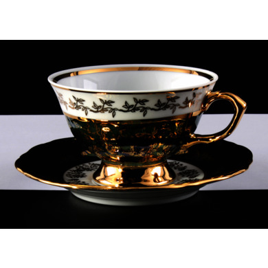 Набор для чая "Лист зеленый" (чашка 200 мл. + блюдце) на 6 персон 12 предметов