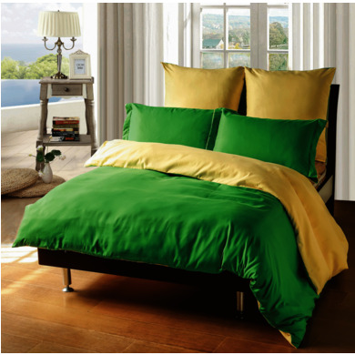 Комплект постельного белья SRosete Однотонный (зеленый) сатин, двуспальный