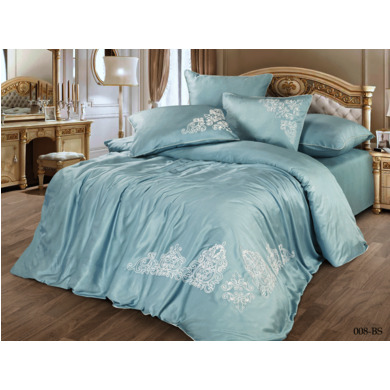 Комплект постельного белья Cleo Bamboo Satin с вышивкой (голубой), сем.
