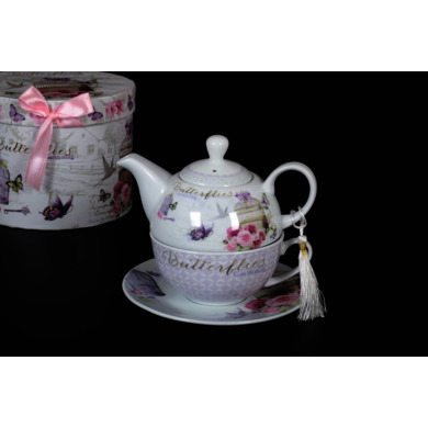 Набор для чая "Розы и бабочки" (чашка 350 мл с блюдцем и чайник 380 мл)