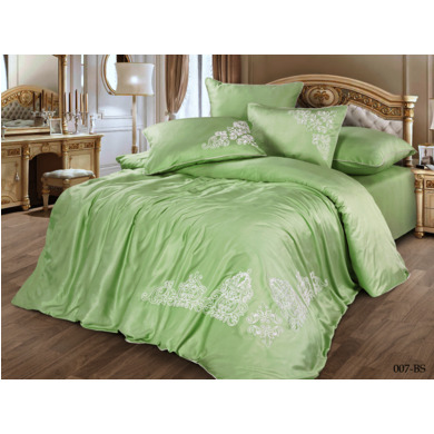Комплект постельного белья Cleo Bamboo Satin с вышивкой (зеленый), сем.