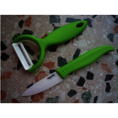 Набор Фруктовый нож и овощечистка "Samura Eco" циркониевая керамика, зеленые рукояти.