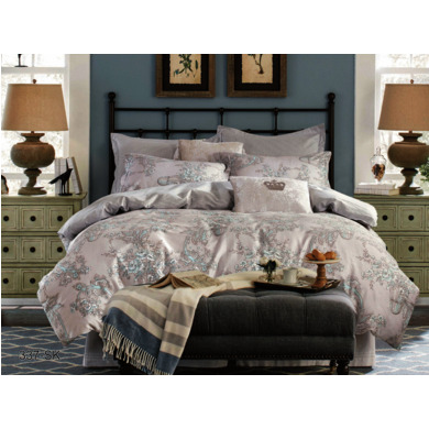 Комплект постельного белья Cleo Цветочный орнамент на светло-розовом фоне сатин, евро макси
