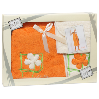 Набор для сауны женский Valentini Flower 2 (парео женское + полотенце + сумочка) оранжевый