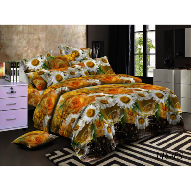 Комплект постельного белья Cleo Желтые цветы полисатин, евро макси