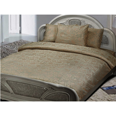 Комплект постельного белья Marize Растительный орнамент на бежевом фоне  жаккард, двуспальный (нав. 70х70 см)