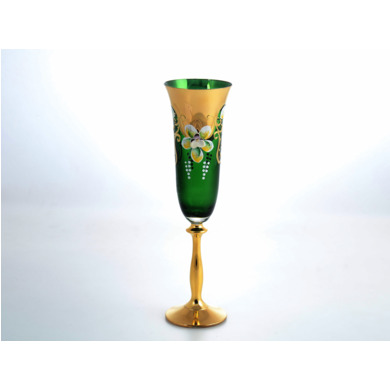 Набор фужеров для шампанского "Анжела Лепка зеленая Золотая ножка" 190 мл 6 шт