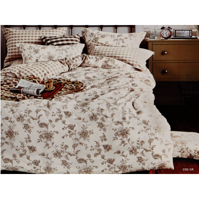 Комплект постельного белья Cleo Цветочный орнамент на белом фоне  сатин, сем.