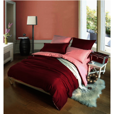 Комплект постельного белья SRosete Однотонный (бордовый) сатин, двуспальный евро