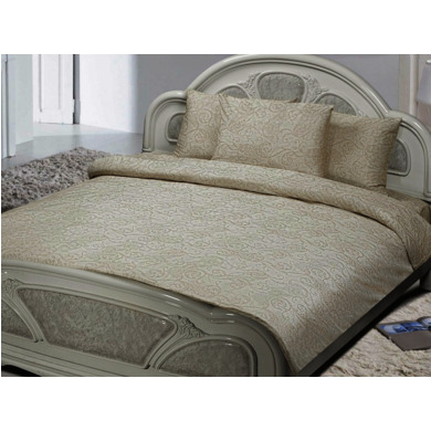 Комплект постельного белья Marize Узоры на бежевом фоне жаккард, двуспальный евро (нав. 70х70 см)