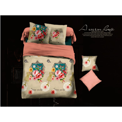 Комплект постельного белья Cleo Орнамент с цветами и бабочками микросатин, 1,5 сп.