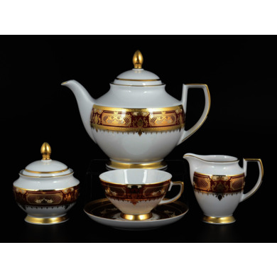 Чайный сервиз "Donna Bordeaux gold" на 6 персон 15 предметов