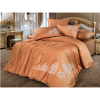 Комплект постельного белья Cleo Bamboo Satin с вышивкой (персиковый), евро макси