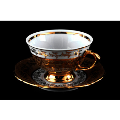 Набор для чая "Лист бежевый" (чашка 200 мл. + блюдце) на 6 персон 12 предметов