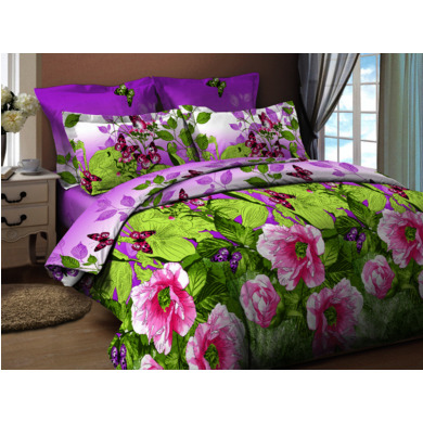 Комплект постельного белья Cleo Розовые цветы, бабочки 3D бязь, 1,5 сп.