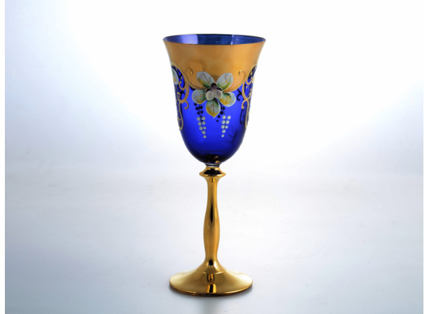Набор бокалов для вина Анжела Лепка синяя Золотая ножка 250 мл 6 шт