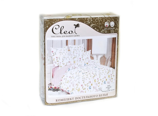 Комплект постельного белья Cleo Орнамент с красными и голубыми цветами 3D бязь двуспальный евро