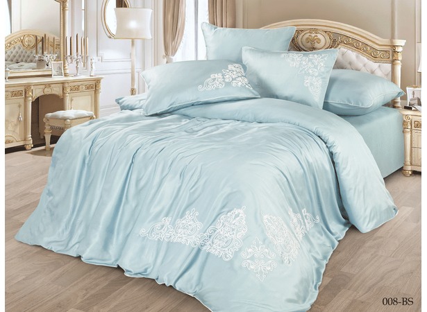 Комплект постельного белья Cleo Bamboo Satin с вышивкой (голубой) евро макси