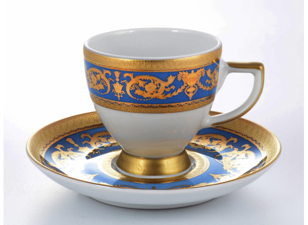 Набор кофейных пар Constanza Imperial Blue Gold (чашка 110 мл + блюдце) на 6 персон