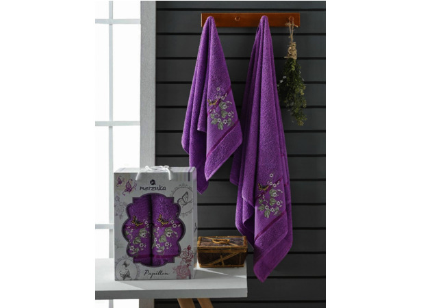 Набор махровых полотенец Merzuka Papillon 50х90 см 70х140 см 2 шт (фиолетовый)