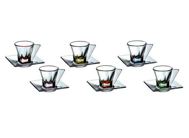Набор чайных пар Fusion RCR Цветные (чашка 70 мл + блюдце) на 6 персон