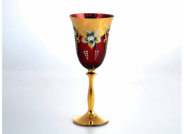 Набор бокалов для вина Анжела Лепка красная Золотая ножка 250 мл 6 шт