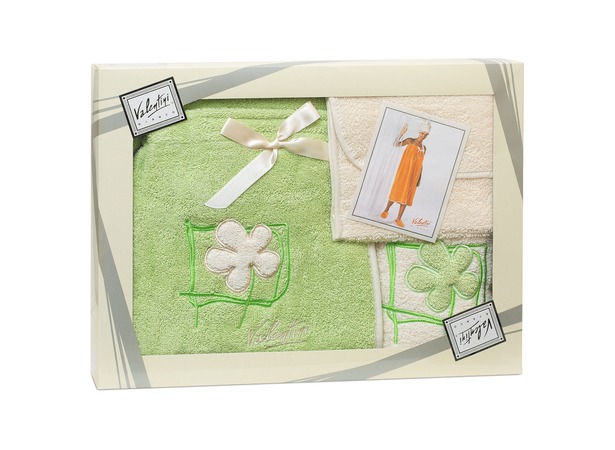 Набор для сауны женский Valentini Flower 2 (парео женское + полотенце + сумочка) зеленый