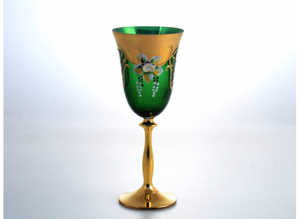 Набор бокалов для вина Анжела Лепка зеленая Золотая ножка 250 мл 6 шт