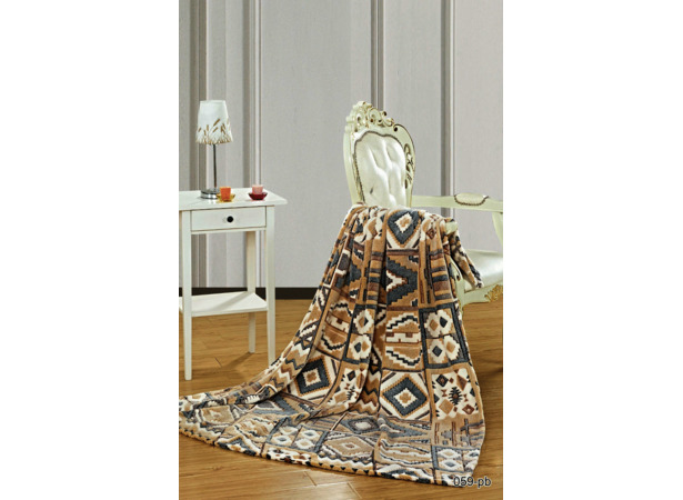Плед Cleo Бамбук бежево-серый с геометрическим орнаментом 150х200 см 15 сп